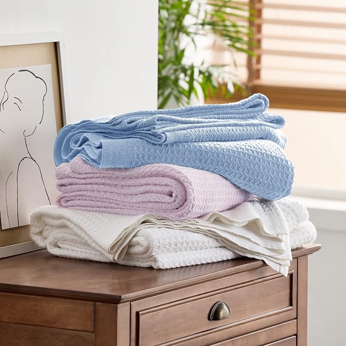 Bedsure Gentlesoft 100% Cotton Blue Blanket Queen Size - Image 7