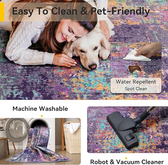 Washable Area Rugs 7'x9' Non-Slip Modern Abstract Soft - Image 5