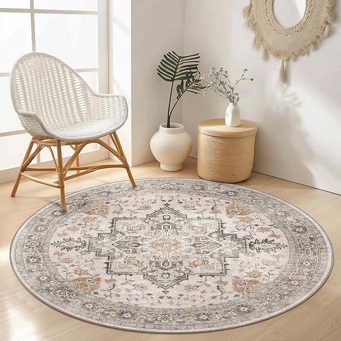GENIMO 7FT Round Area Rugs for Living Room, Circle Rugs Machine Washable Low by GENIMO