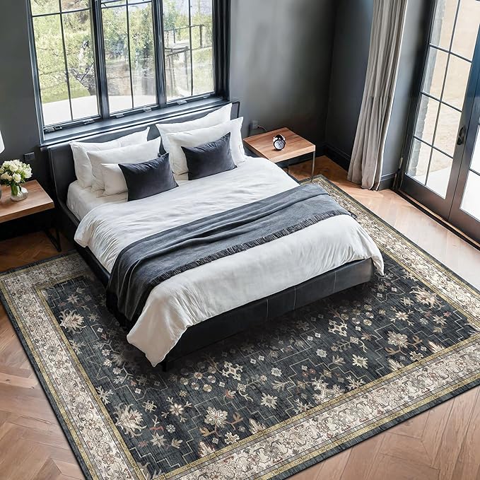 Hazo Haus Black Farmhouse Washable 7x10 Area Rugs - Image 3
