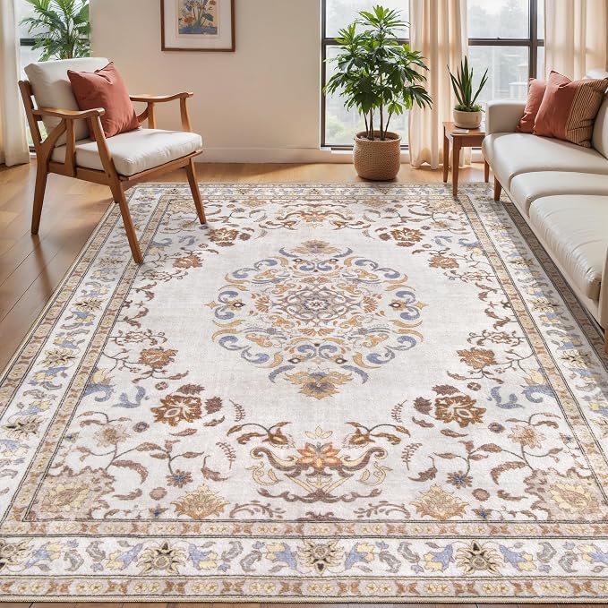 Tangsoo 5x7 Washable Area Rug, Non Slip Boho Neutral Rug by Tangsoo
