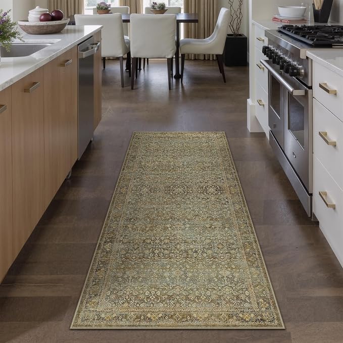PureCozy Runner Rug 2x8 Brown Hallway Washable Kitchen Vintage Carpet Non Slip by PureCozy