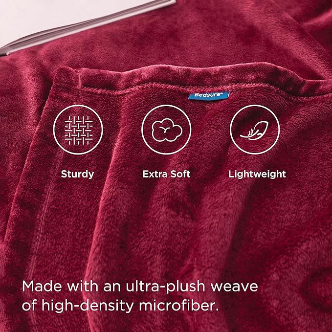 Bedsure GentleSoft Fleece Blankets King Size Burgundy - Image 4