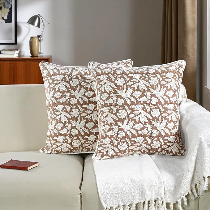 Ridhi Block Print Oak Brown Pillow Cover 24" x 24" Decorative Couch Pillows - Image 5