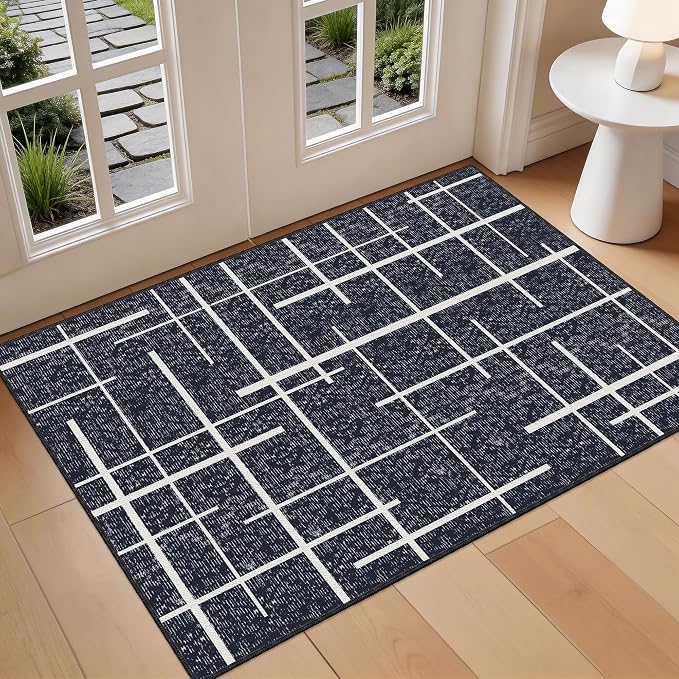 3x5 Washable Rug, Modern Distressed Stripe, Small Area Rug Non Slip, Woven Thin - Image 2
