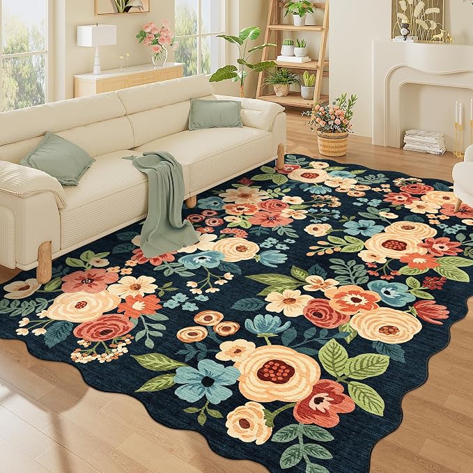 DUKINO 6x9 Area Rug, Floral Washable Rugs by DUKINO