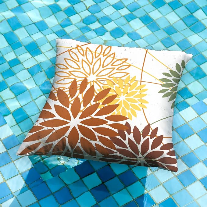 Brown and Yellow Floral Pillow Covers 20x20 Set of 2 Outdoor Waterproof - Image 4