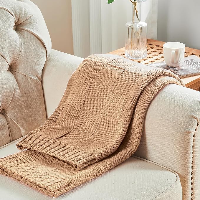 CozeCube Check Knit Throw Blanket, Decorative Christmas Soft Cozy Warm Knitted - Image 5