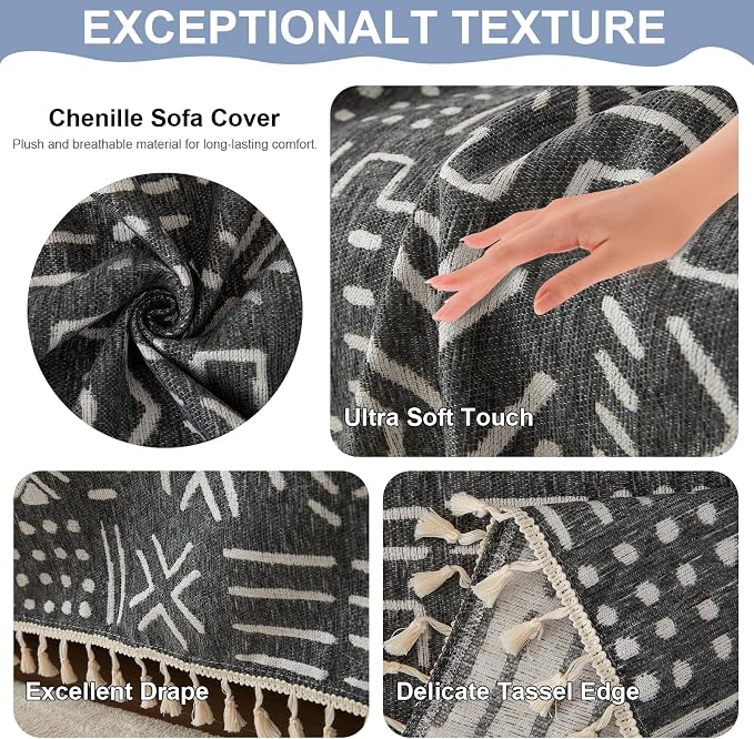 VClife Boho Couch Cover for 3 Cushion Couch Sofa Durable Soft Chenille Sofa - Image 2