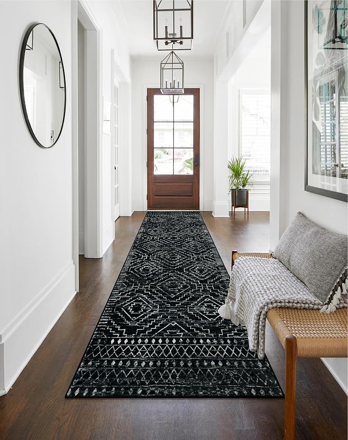 Wonnitar Washable Runner Rugs for Hallway 2'6"x10', Moroccan Non-Slip Black - Image 5