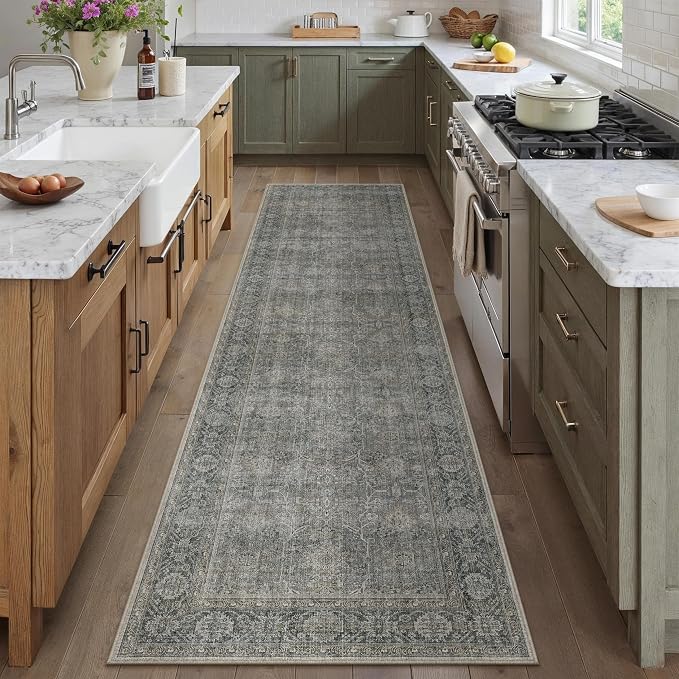 PureCozy Grey Brown Runner Rug 2x8 Vintage Carpet Hallway Long Indoor Kitchen - Image 4