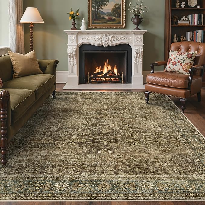 Bavni Area Rugs 8X10-Machine Washable Rug Lightweight Low Pile, Vintage Floral by BAVNI