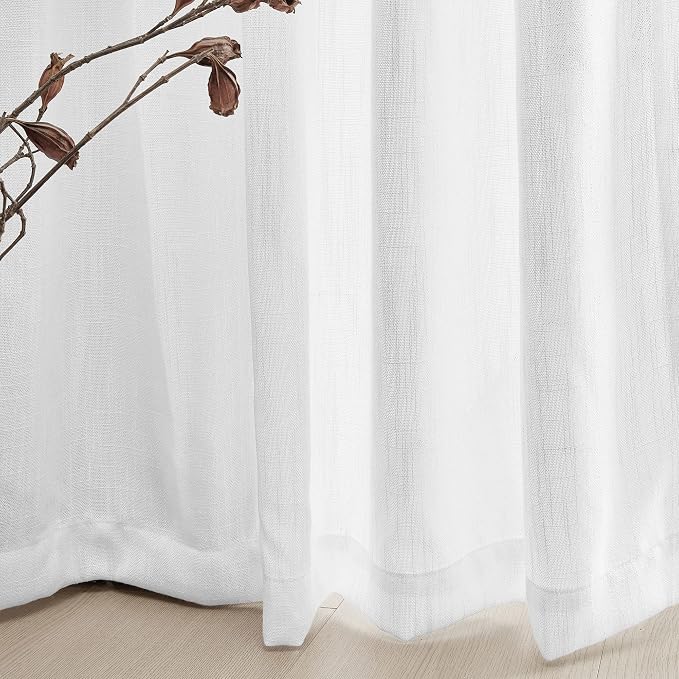 MYSKY HOME White Curtains 95 Inches Long Semi Sheer Drapes Light Filtering - Image 5