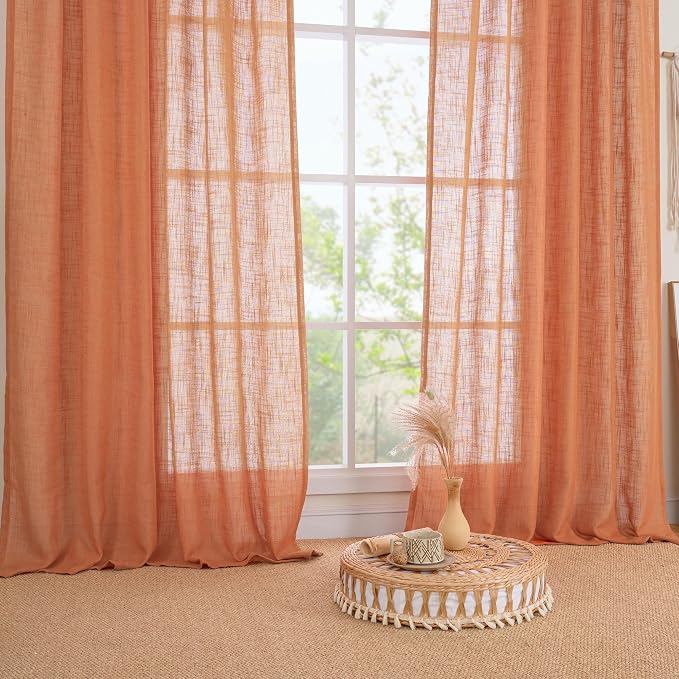 LAMIT Burnt Orange Sheer Linen Curtains, 80 inch Light Filtering Semi Sheer - Image 9