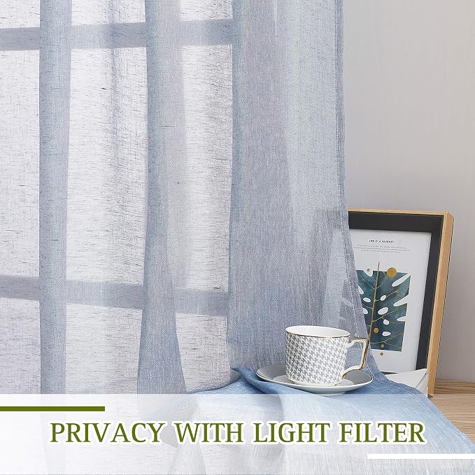 NICETOWN Linen Semi Sheer Flax Curtains 96" L, Eyelet Top Bedroom Window - Image 4