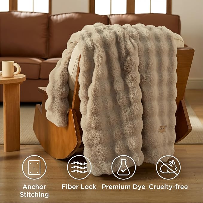 Bedsure GentleSoft Fluffy Fuzzy Beige Throw Blanket - Image 6