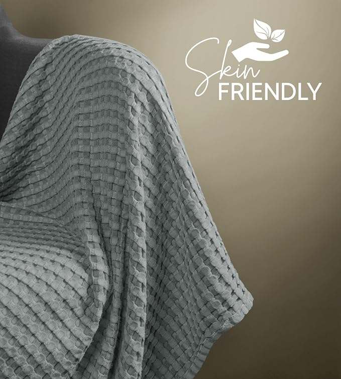 Utopia Bedding Cool Grey 100% Cotton Waffle Blanket 300 GSM Soft Lightweight - Image 6