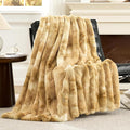 Cozy Bliss Deluxe Striped Rabbit Faux Fur Throw Blanket, Soft Fluffy Warm Plush by CozyBliss