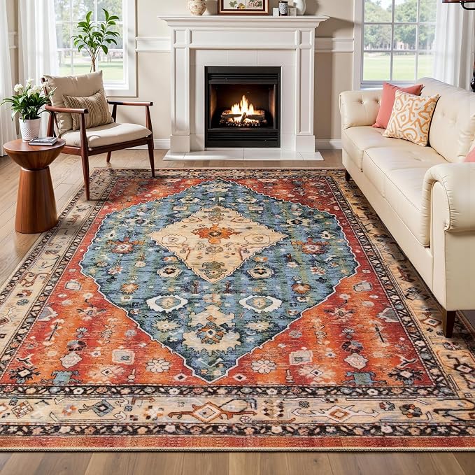 SERISSA Washable Rugs 6x9 Area Rugs, Large Non-Slip Boho Living Room Rug by SERISSAHomeDecorCollection