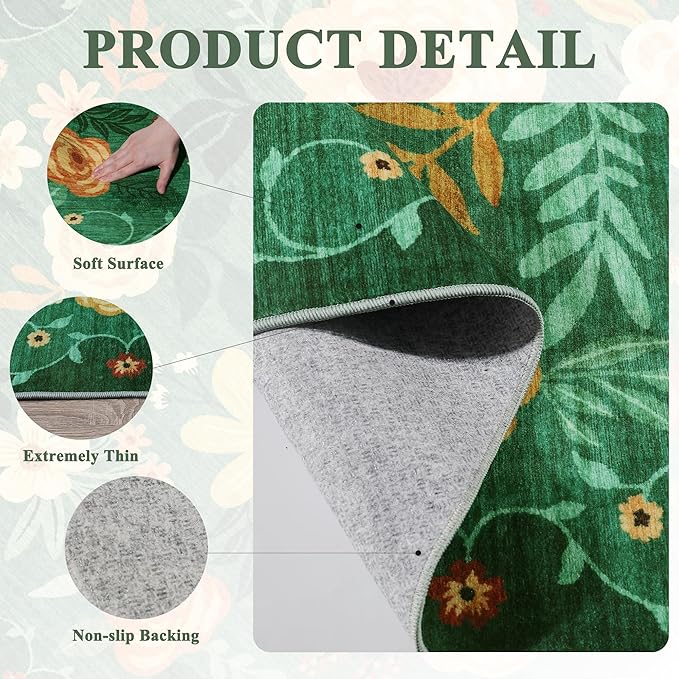 DUKINO 2x5 Runner Rug for Hallway, Washable Kitchen Floral Runner Rug - Image 6
