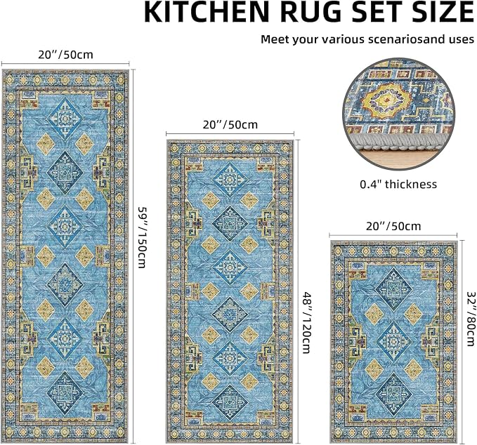 Tritard 100% Non Slip Kitchen Rugs Sets of 3 Washable Boho Kitchen Mats - Image 2
