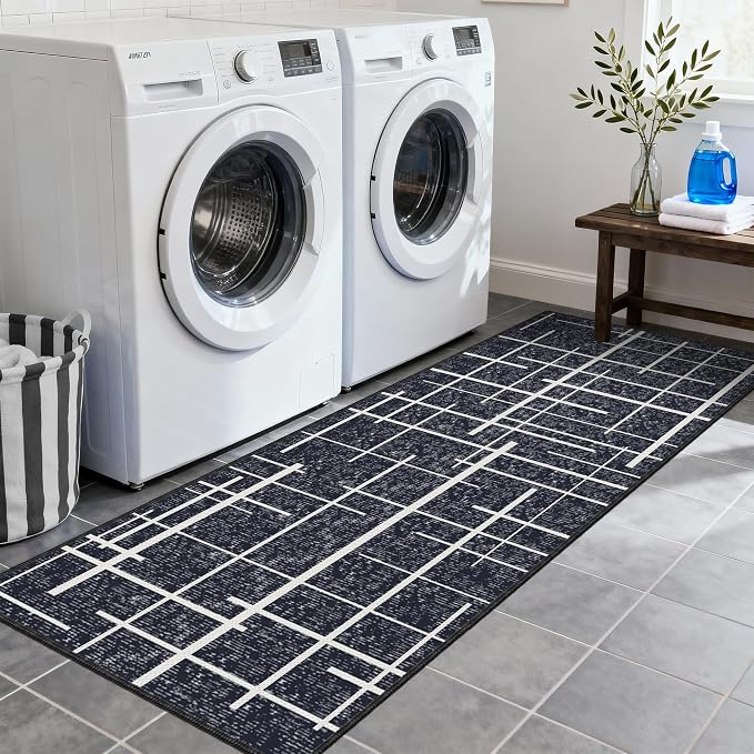 Washable Runner Rug 2x6, Modern Distressed Stripe, Kitchen Runner Rug Non Slip - Image 7