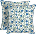 Ridhi Block Print Queen Blue Pillow Cover 20" x 20" Decorative Couch Pillows by Ridhi