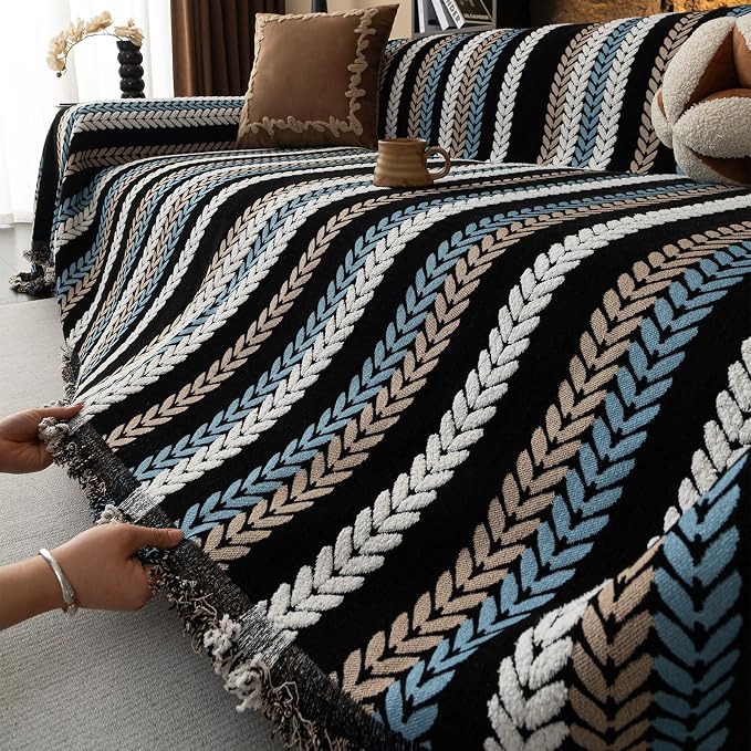 VClife Couch Cover for Sofa, Chenille Sofa Cover for Dog Modern Stripe Couch - Image 8