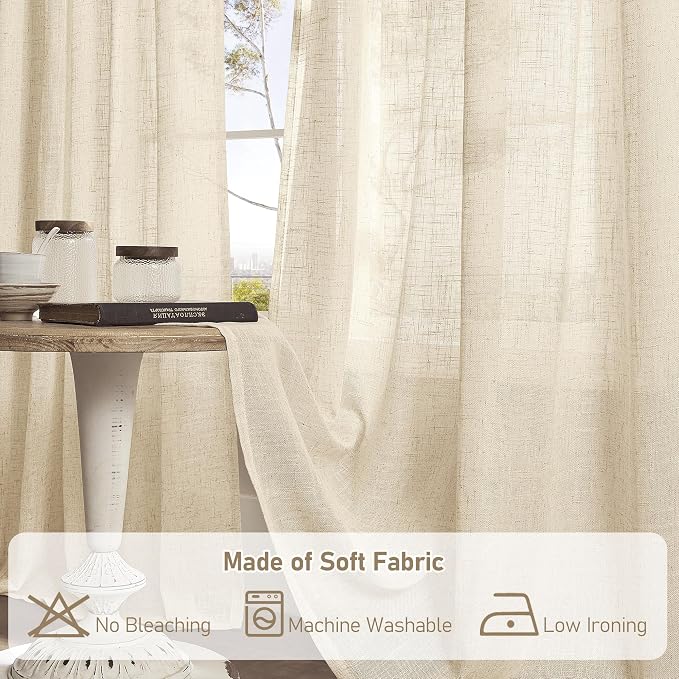 LAMIT Sheer Linen Curtains 63 inches Length - Image 8
