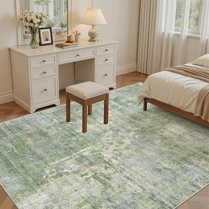 7x9 Area Rug for Living Room Washable Abstract Vintage Soft Thin Indoor Floor - Image 4
