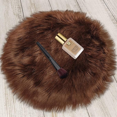 2ft Small Round Brown Rug, Thick Furry Fluffy Carpet by TENNOLA
