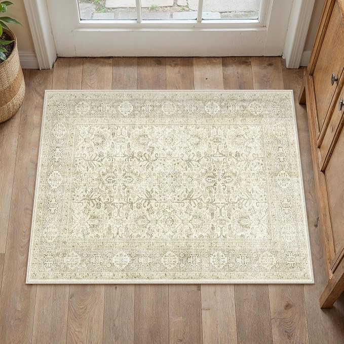 PureCozy Beige Entryway Rug 2x3 Vintage Area Carpet Indoor Kitchen Washable - Image 4