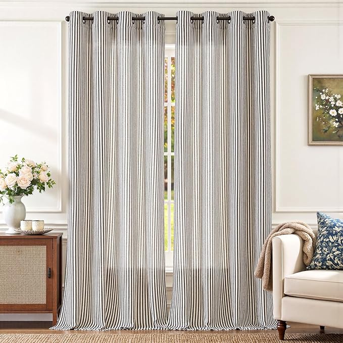 jinchan Linen Curtains for Living Room Black on Beige Striped Curtains for by JINCHAN