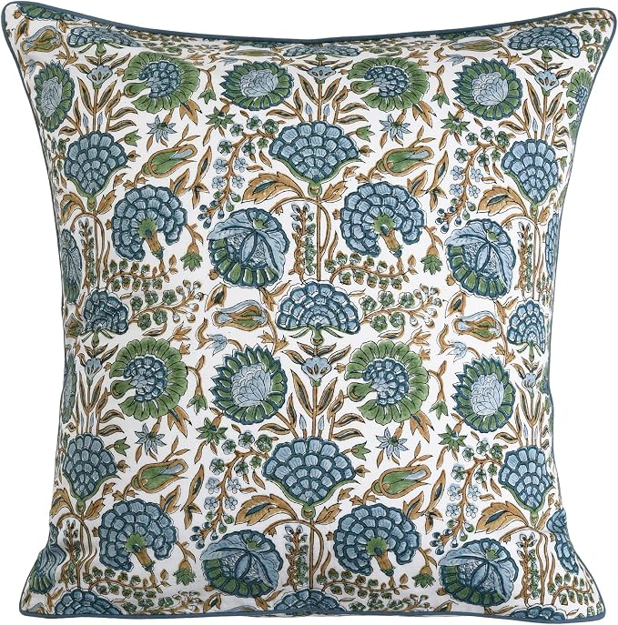 Ridhi Block Print Asparagus Green Pillow Cover 20" x 20" Decorative Couch - Image 7