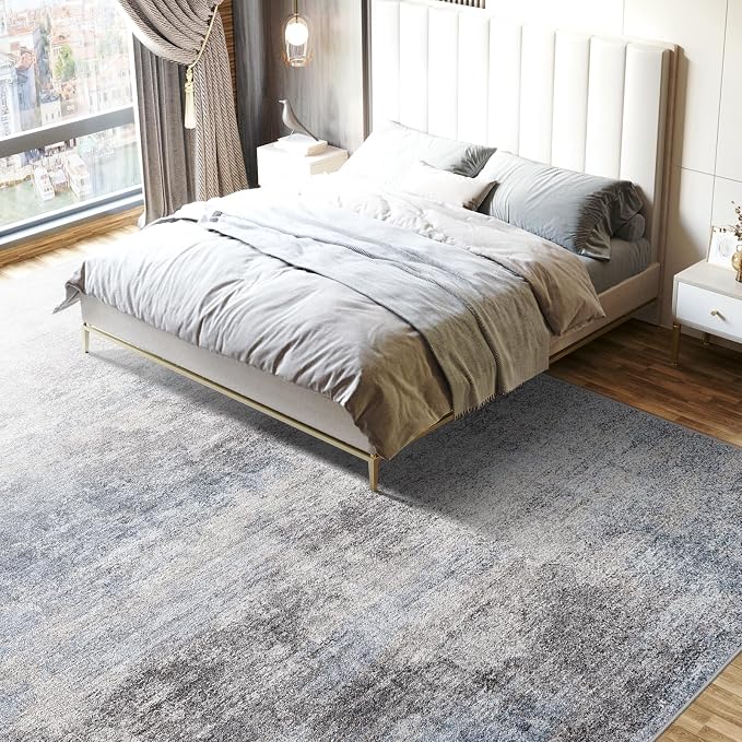 Washable Abstract 5x7 Area Rug: Low Pile and Non-Slip Rubber Backing Modern - Image 3