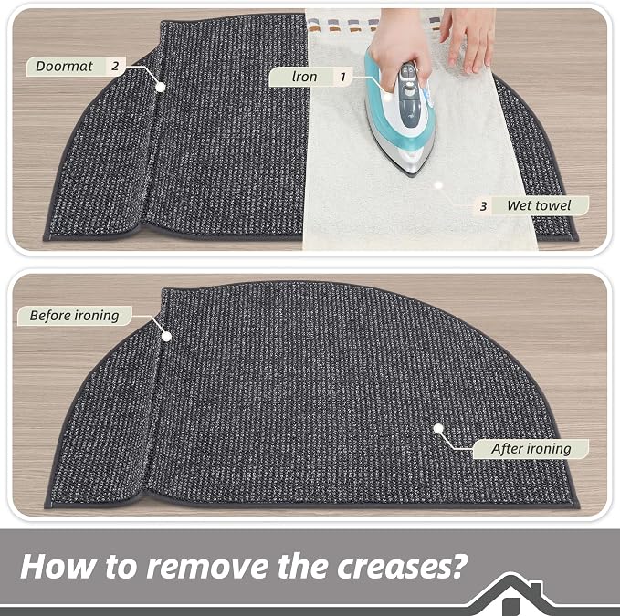 BEQHAUSE Dirt Trapper Door Mat 26" x 40" Half Circle Non-Slip Washable Doormats - Image 9