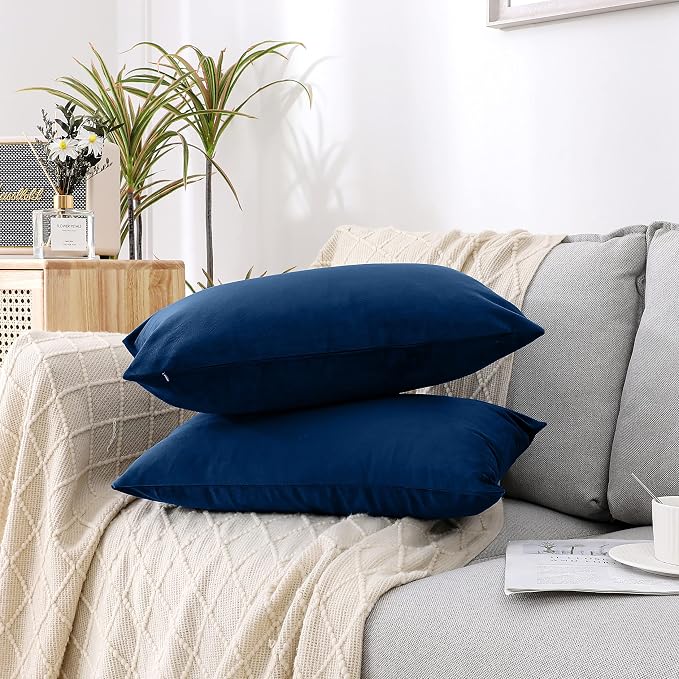 NiNi ALL Decorative Throw Pillow Covers Velvet 20x30 Inch Pack of 2 Dark Blue - Image 3