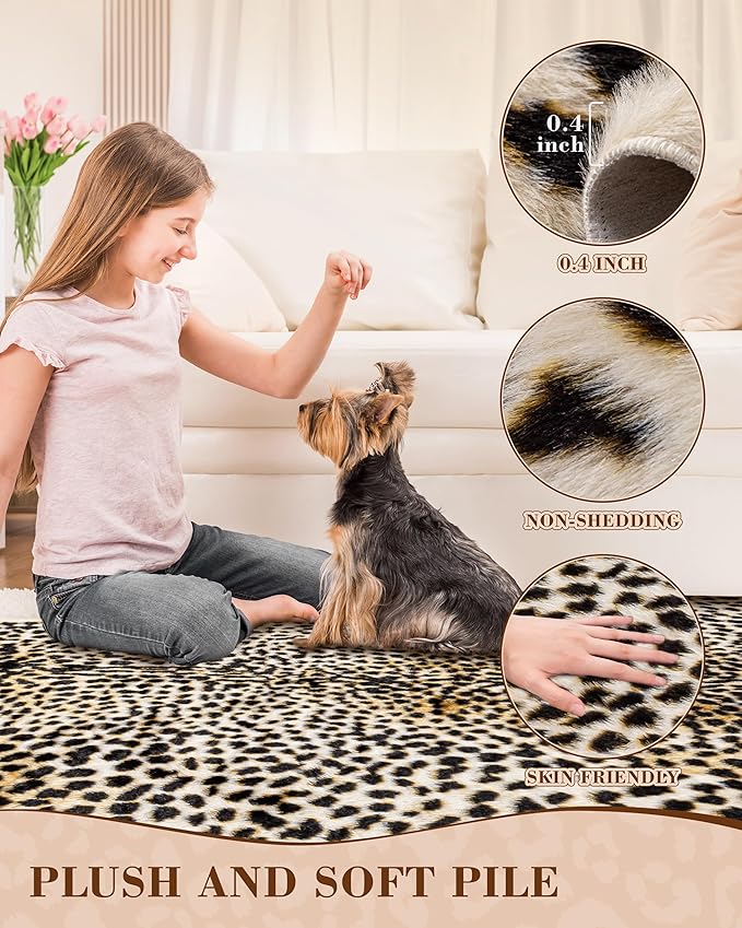 Leopard Rug Cheetah Print Carpet: 5.2x7ft Large Faux Skin Mat Animal Print Area - Image 3