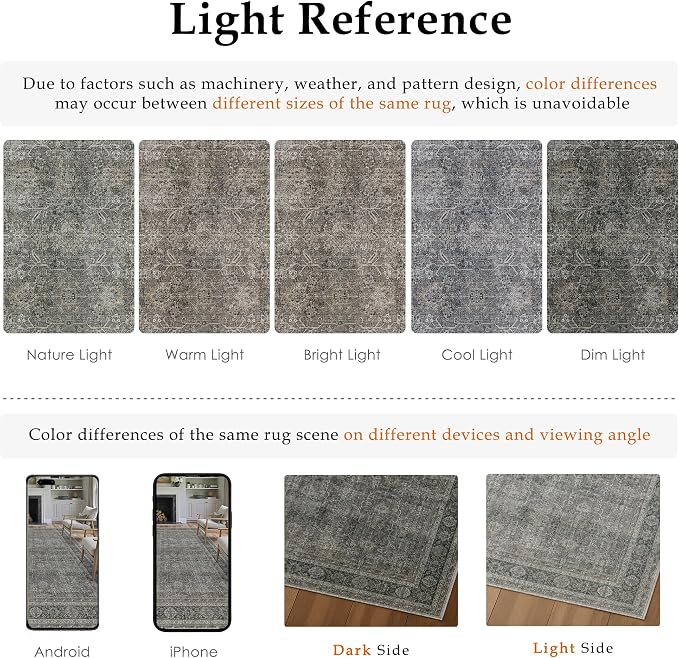 PureCozy Vintage Area Rug 5x7 Grey Brown Washable Living Room Large Carpet Non - Image 7