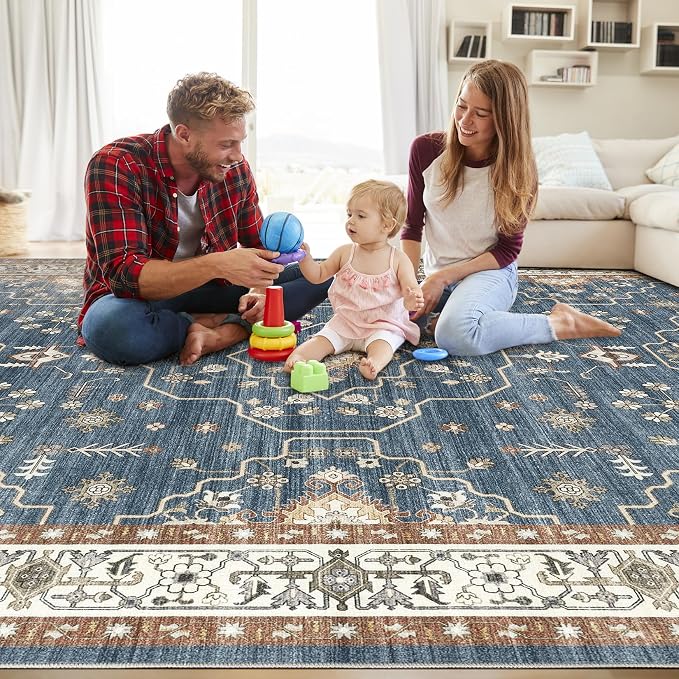 5x7 Area Rug for Living Room- Machine Washable Soft Oriental Vintage Large - Image 7