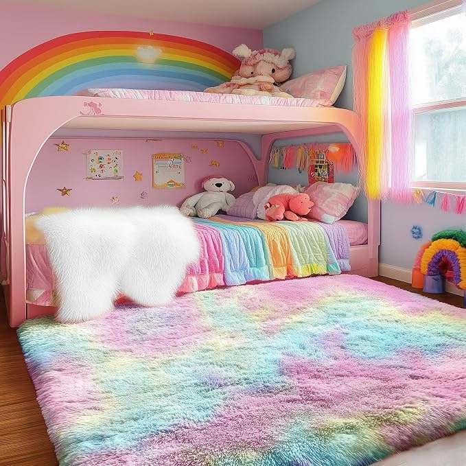 PAGISOFE Fluffy Soft Area Rugs for Girls Bedroom, Plush Shaggy Colorful Rugs - Image 9