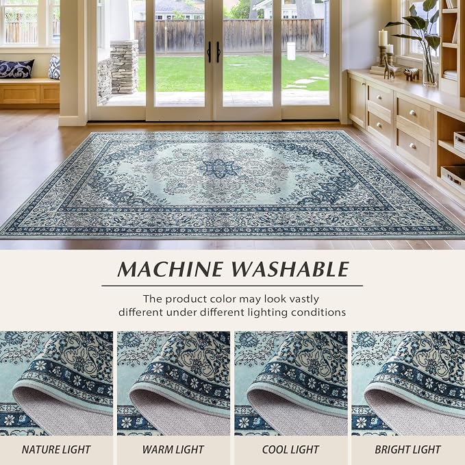 Area Rug for Living Room, 6x9Ft Non-Slip Vintage Area Rug, Machine Washable - Image 7