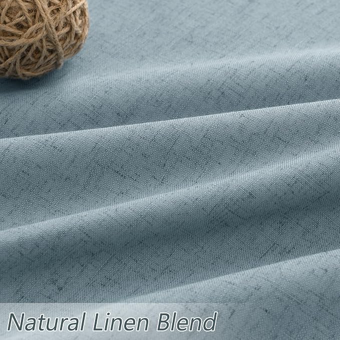 Guken Blue 100% Blackout Linen Curtains 100 Inch Length 2 Panels Set - Image 5