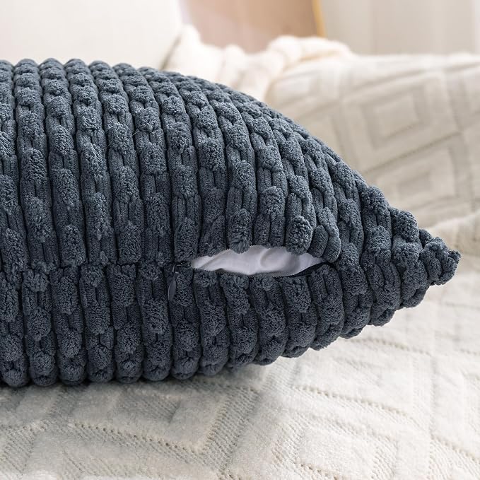 Set of 4 Grey Blue Decorative Throw Pillow Covers 12x20 Inch Corduroy Pillow - Image 5