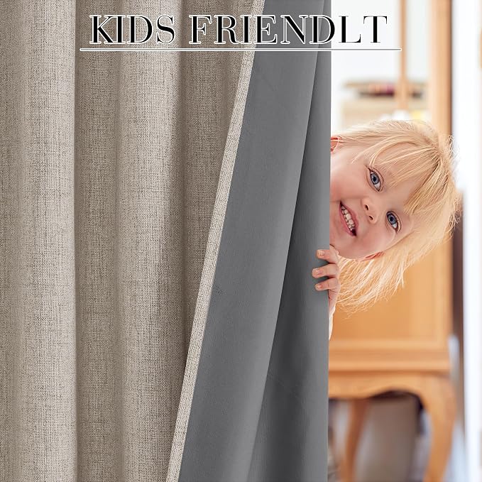 RYB HOME Natural Beige 100% Blackout Short Curtains 45 inch Length 52 Width - Image 5