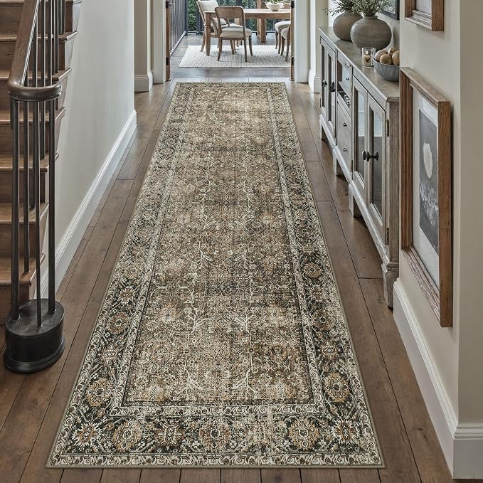 PureCozy Brown Runner Rug 2'6"x10' Vintage Area Carpet Hallway Long Indoor - Image 5