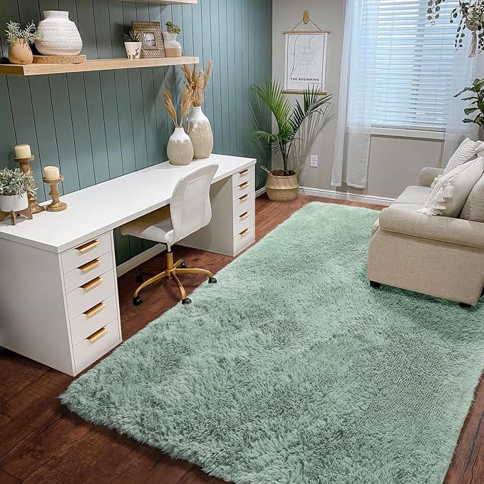 Amdrebio Sage Green Area Rugs for Bedroom Aesthetic, Fluffy Furry Rugs for - Image 7