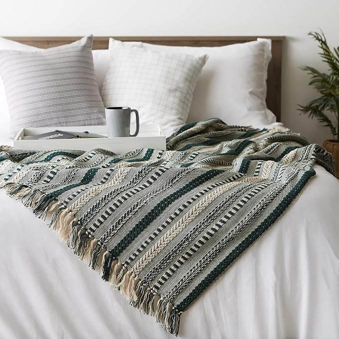 DII Braided Striped Decorative Throw Blanket, Dark Green - Image 5