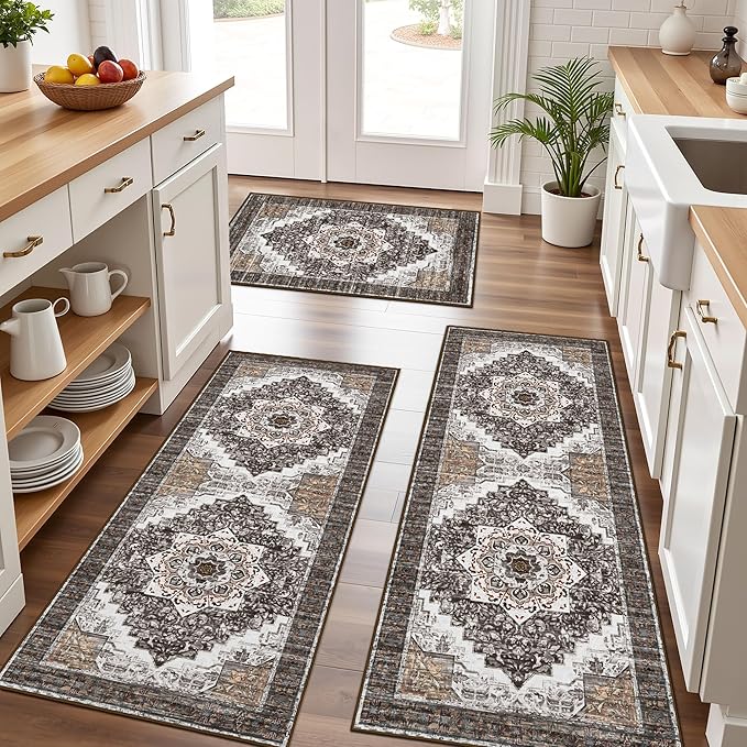 Tritard 100% Non Slip Kitchen Rugs Sets of 3 Washable Boho Kitchen Mats by Tritard