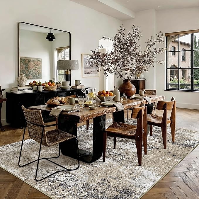 6x9 Abstract Area Rug Brown Washable Modern Neutral Living Room Carpet Non Slip - Image 2